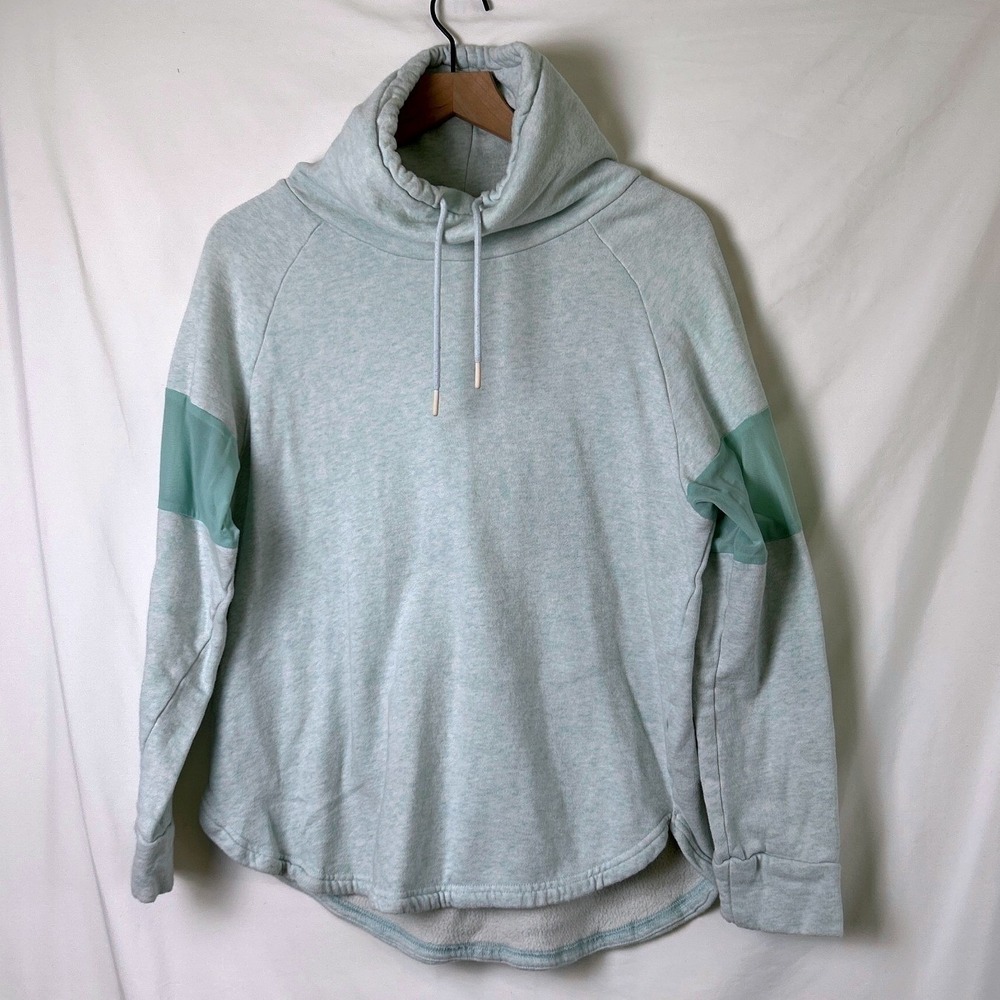 Gymshark Womens Hoodie Mint Green Medium Cowl Neck Mesh Sleeve Pullover